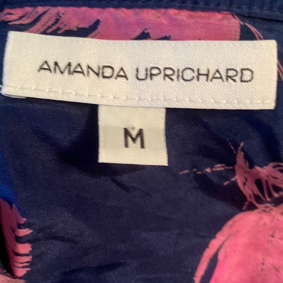 Amanda Uprichard Navy Blue & Pink Feather Print Tunic Top - M - Picture 8 of 10